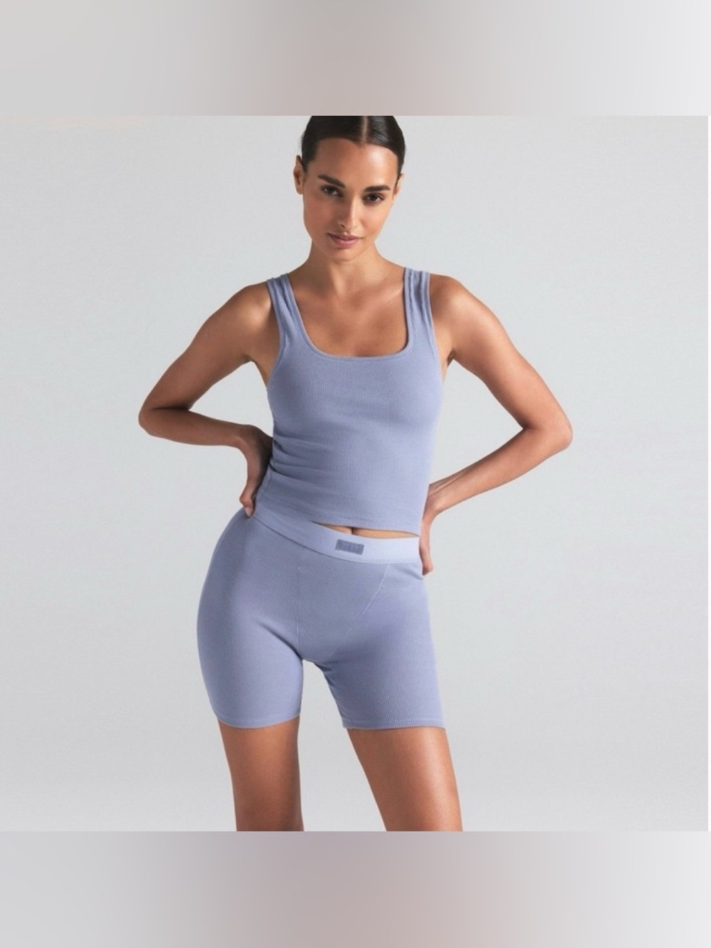 SKIMS COTTON RIB TANK AND BOXER MATCHING SET SLATE SIZE SMALL NWOT